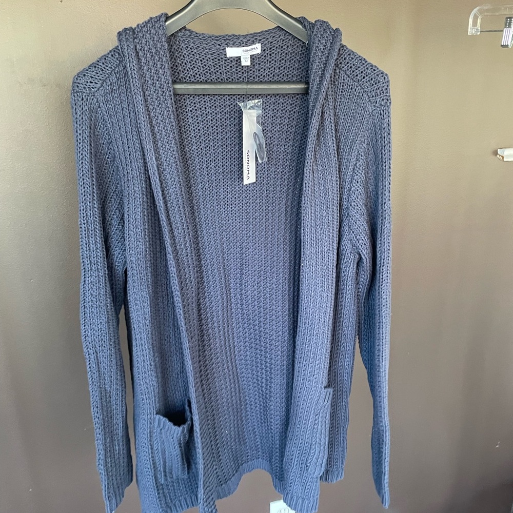 Sonoma brand duster cardigan with hood- navy blue. Size medium- NWT